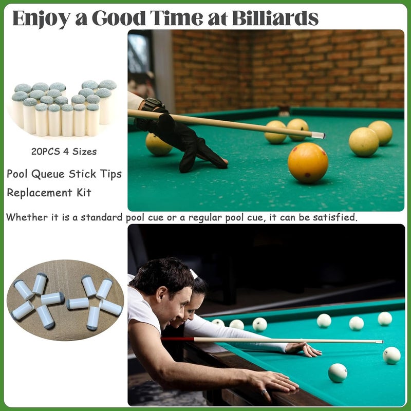Keromtein 20pcs Slip On Pool Cue Tips, 4 Sizes Pool Queue Stick Tips Replacement Kit, Billiard Cue Sticks Tips Pool Cue Repair Kit Pool Table Accessories (9mm/ 10mm/ 12mm/ 13mm, Each Size 5pcs) - Image 5